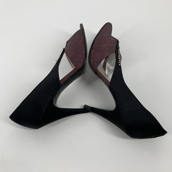 Vintage 1980s Stuart Weitzman High Heels Peep Toe Made in Italy 6.5 Purple Black - Picture 5 of 11
